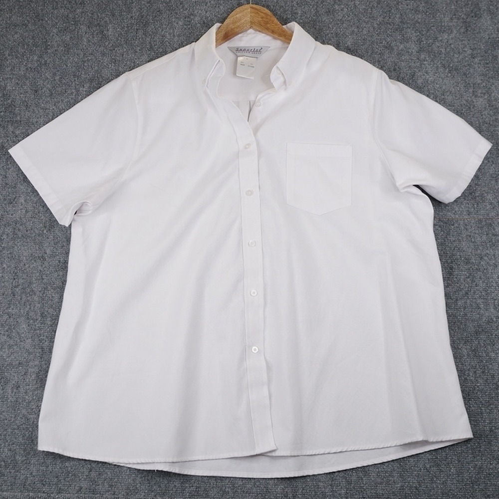 Superior Uniform Group Button Down Shirt Womens L White‎ Short Sleeve 70628